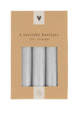 zusss 4 rustieke kaarsjes 12cm lichtgrijs