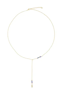 zusss lange ketting met veertje goud/kobalt