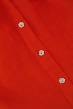 zusss linnen doorknooprok koraalrood
