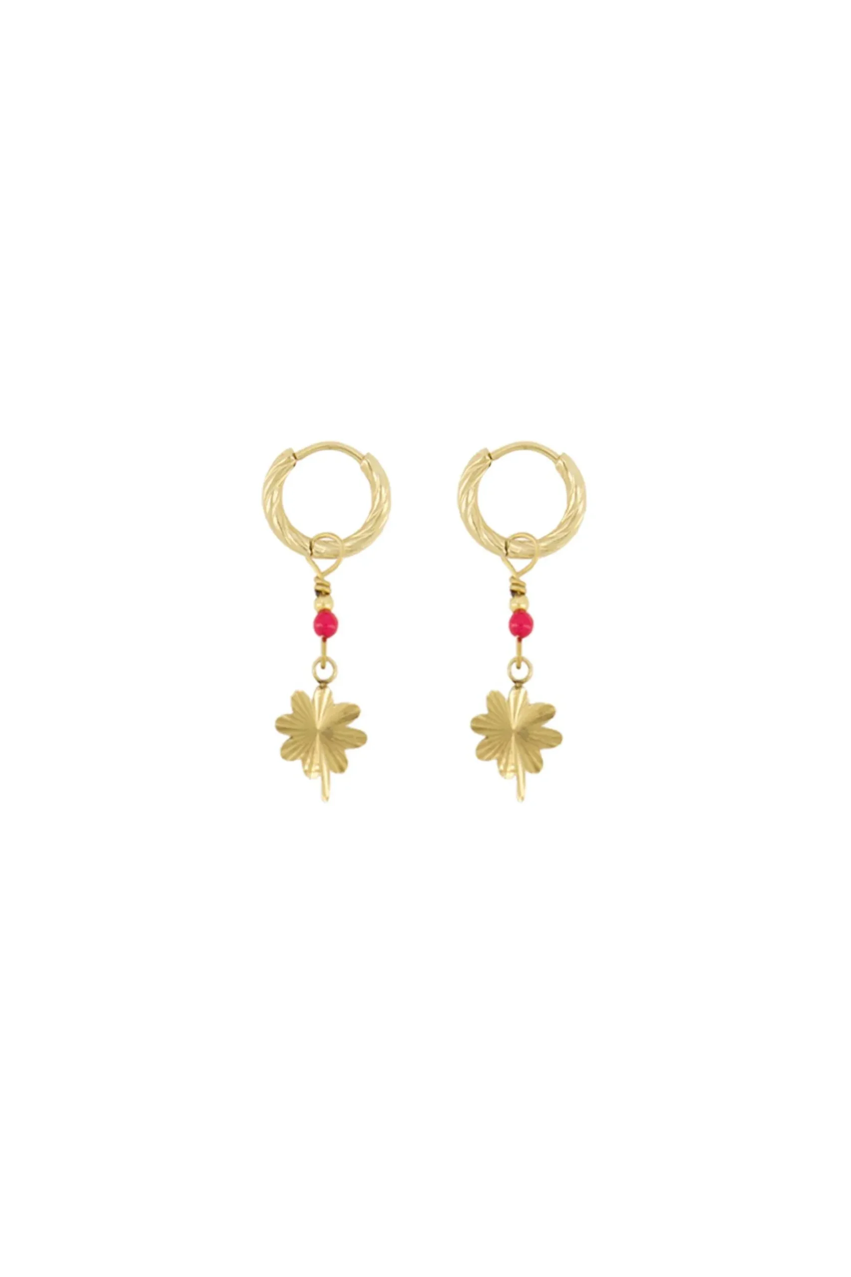 zusss oorbel met klavertje roze rood