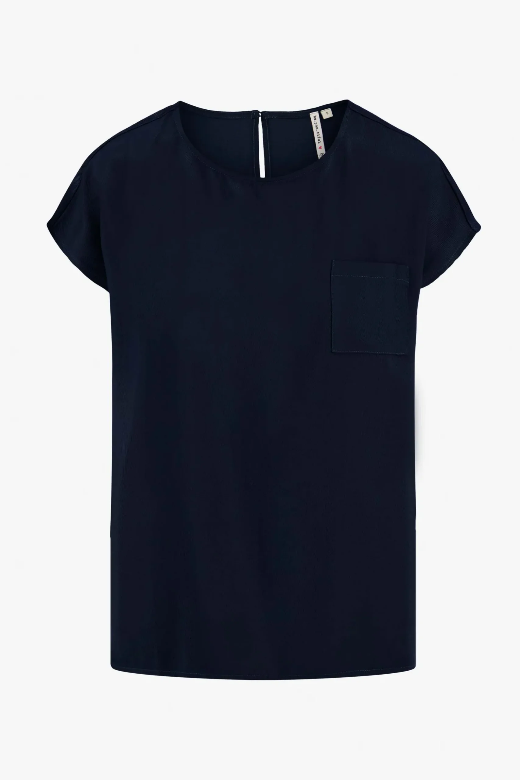 zusss satijnen twill top met boothals donkerblauw